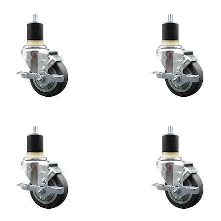 Service Caster 3.5'' SS Thermoplastic Rubber Swivel 1-7/8'' Expanding Stem Caster Set with Brake, 4PK SCC-SSEX20S3514-TPRB-TLB-178-4